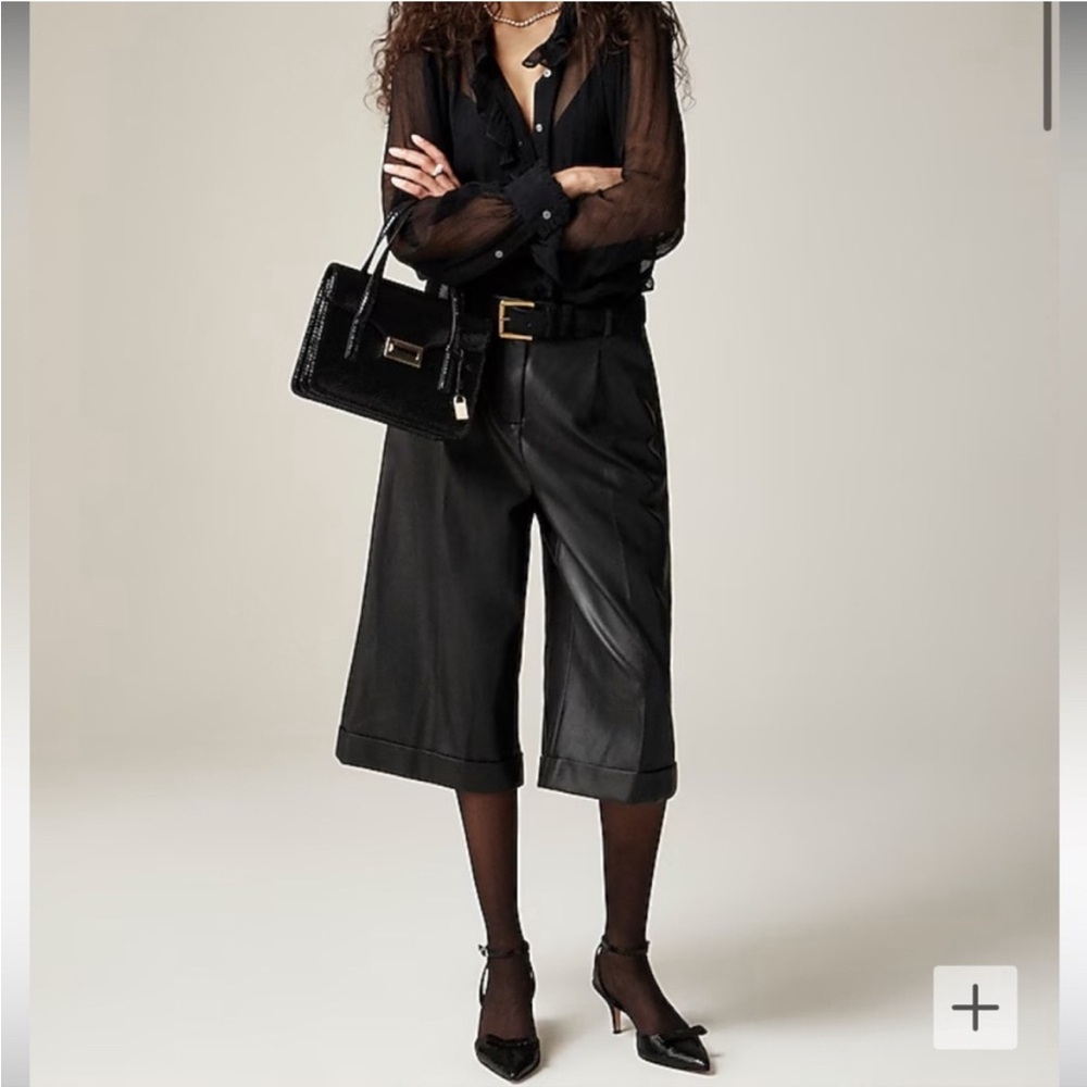 J Crew Long pleated trouser short in faux leather size 0